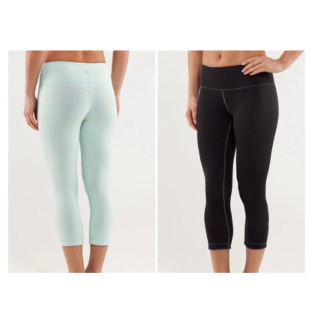 Lululemon Wonder Under Reversible Cropped Leggings in Mint Moment/Black - Sz 4